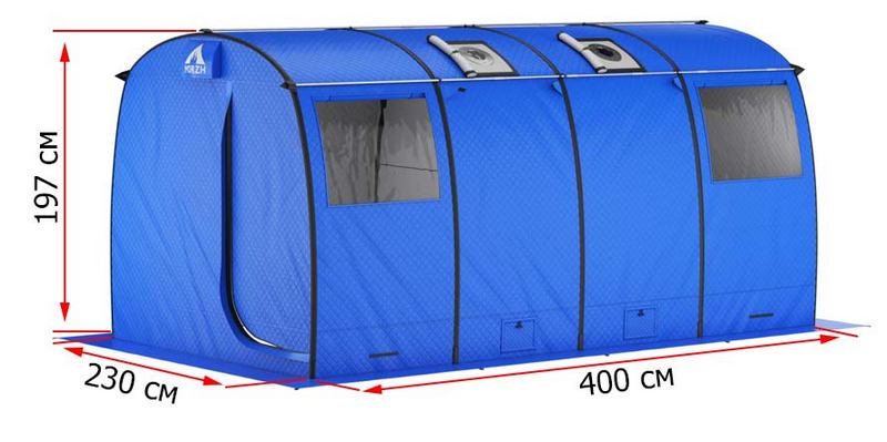 Мобильная баня-палатка Морж куб Дубль размеры