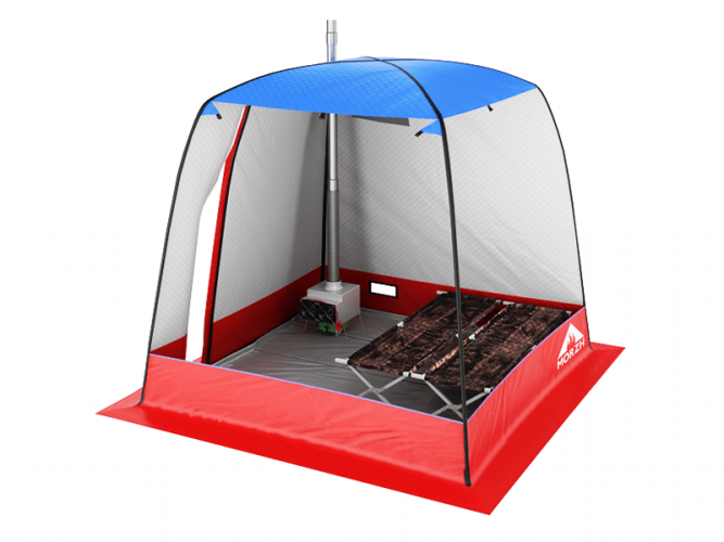 Мобильная баня-палатка МОРЖ c 2-мя окнами сине-красный в Екатеринбурге