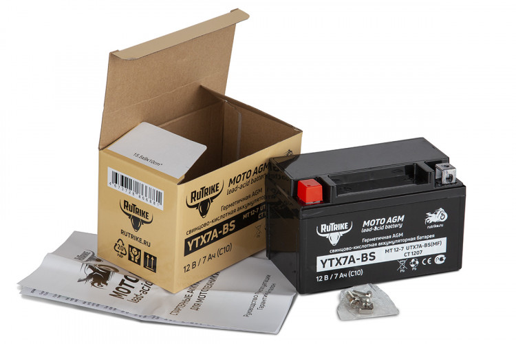 Аккумулятор стартерный для мототехники Rutrike YTX7A-BS (12V/7Ah) в Екатеринбурге