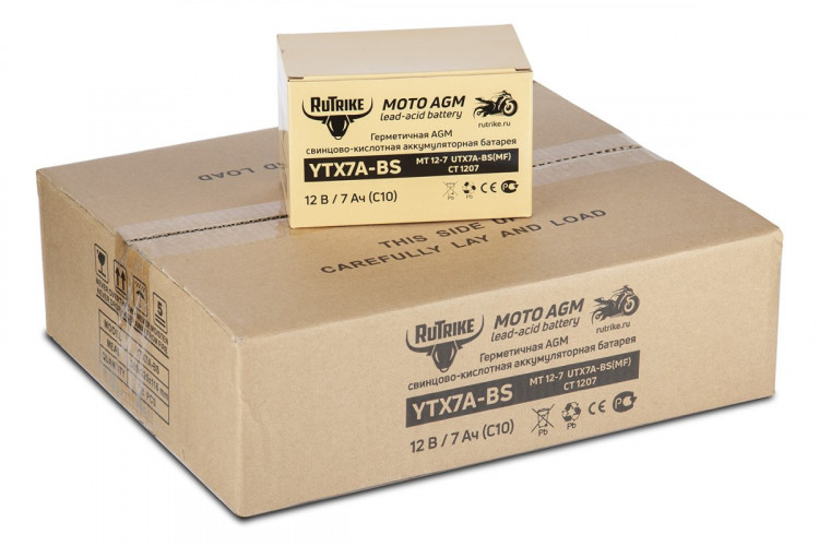 Аккумулятор стартерный для мототехники Rutrike YTX7A-BS (12V/7Ah) в Екатеринбурге