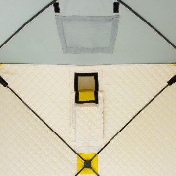 Палатка для рыбалки Helios утепл.Куб 1,5х1,5 желтый/серый в Екатеринбурге