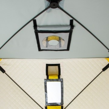 Палатка для рыбалки Helios утепл.Куб 1,5х1,5 желтый/серый в Екатеринбурге