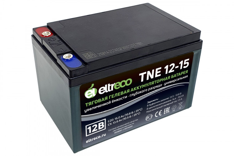 Тяговый аккумулятор Eltreco TNE12-15 (12V12A/H C3) болт в Екатеринбурге