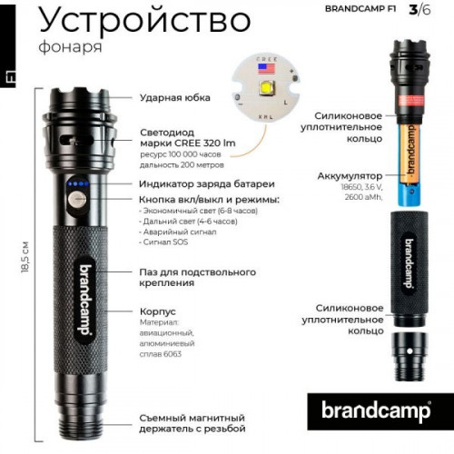 Многофункциональный ФОНАРЬ BRANDCAMP F1 С ЧЕХЛОМ в Екатеринбурге