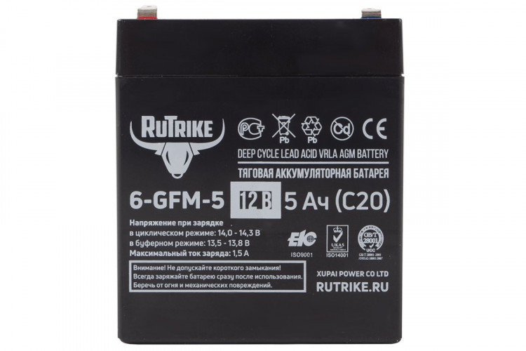 Тяговый гелевый аккумулятор RuTrike 6-GFM-5 (12V5A/H C20) в Екатеринбурге